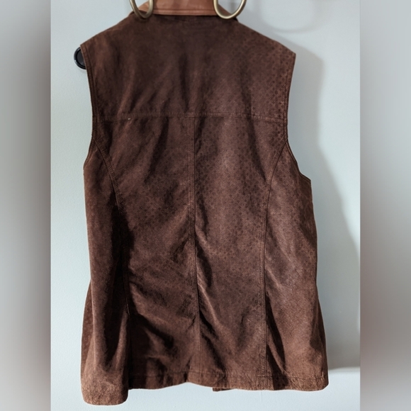 VINTAGE Brown Suede Sleeveless Jacket with Collar - Picture 5 of 11